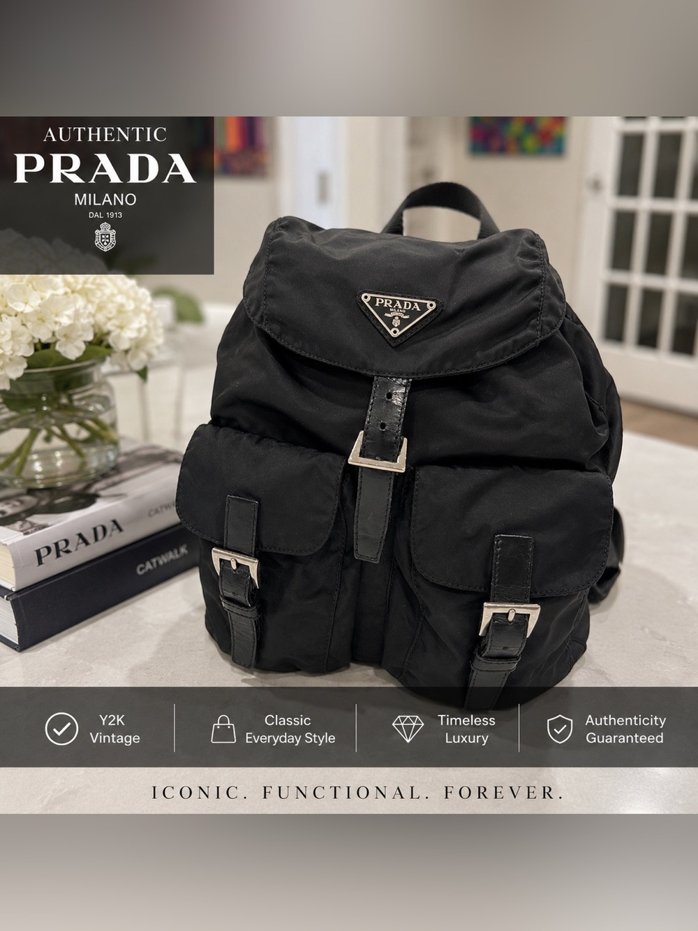 Y2K Authentic black Prada Nylon Backpack Classic Everyday Luxury